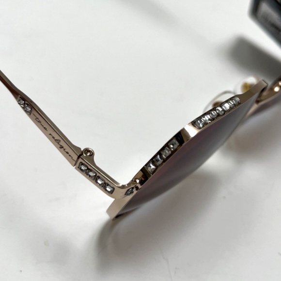 New TRUE RELIGION Square Rhinestone Sunglasses Metal Gold Brown Blue Lens main image 5